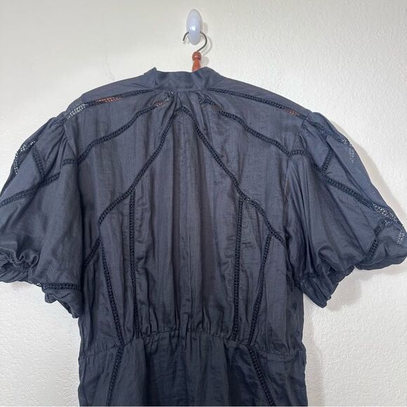 Frame Denim Black Mini Dress with Puff Sleeves and Mandarin Collar - Picture 9 of 11